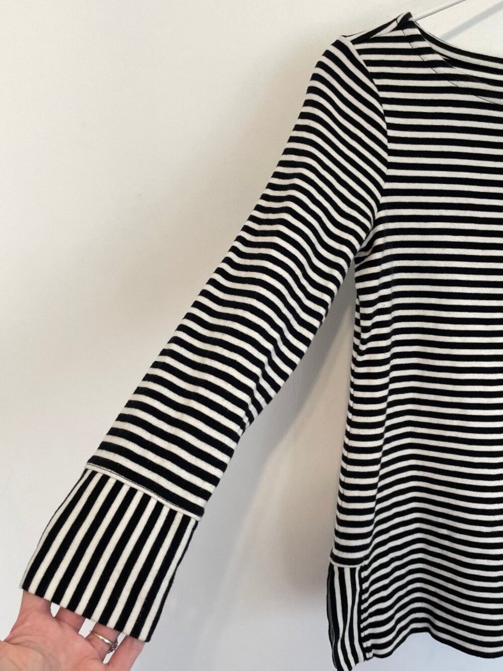 TALBOTS Bateau Neck Striped Tunic Black White Long Sleeve Cotton PETITE Small PS - Picture 8 of 15